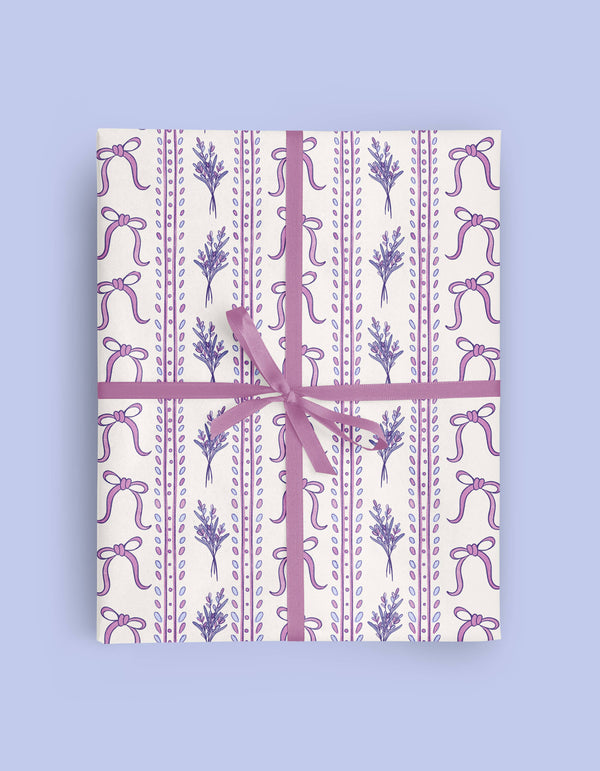 Lavender Bow Stripe Floral Wrapping Paper Roll