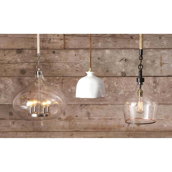 Demi John Pendant Small - A glass demijohn bottle hangs from twisted jute ro