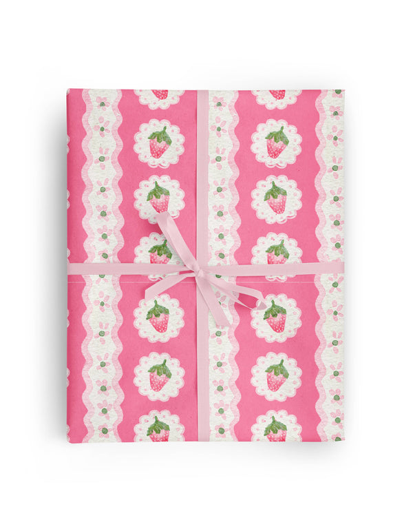 Bright Pink Cameo Strawberry Stripe Wrapping Paper Roll