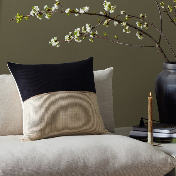 Handwoven Black & Beige Pillow - 22x22