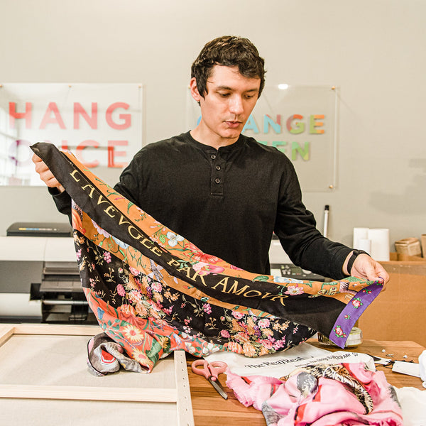 Framed Hermès Faubourg Rainbow Pocket Square in a 20x20x3 Shadowbox