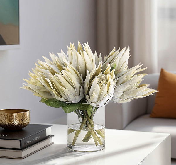 Green Protea in Glass Cylinder