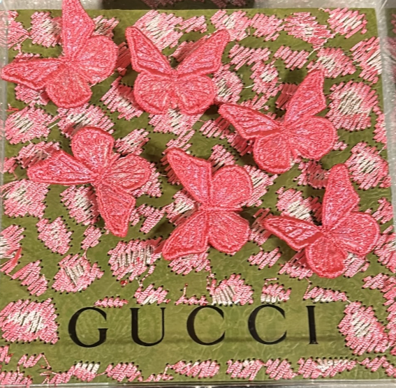 Petite Butterfly Swarm - Embroidery stitched directly through a luxury box.