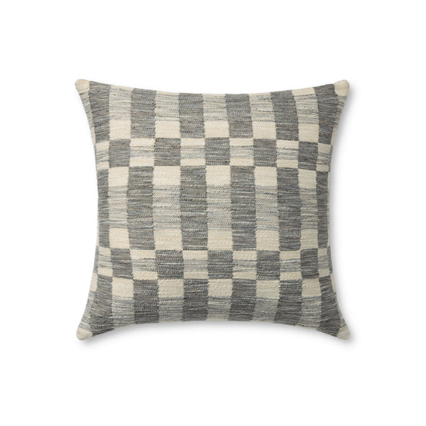 Amber Lewis x Loloi Adams Charcoal / Ivory 18'' x 18'' Cover w/Poly Pillow