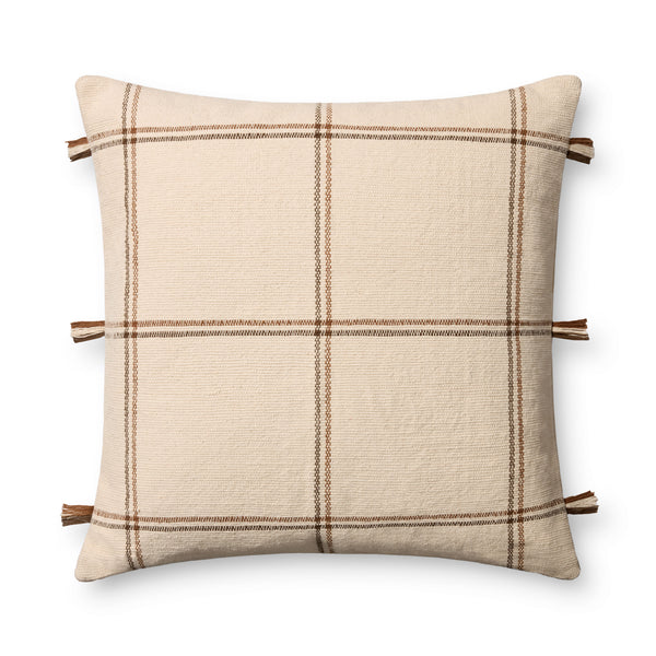 Amber Lewis x Loloi Lainey Natural / Brown 24'' x 24'' Cover w/Poly Pillow