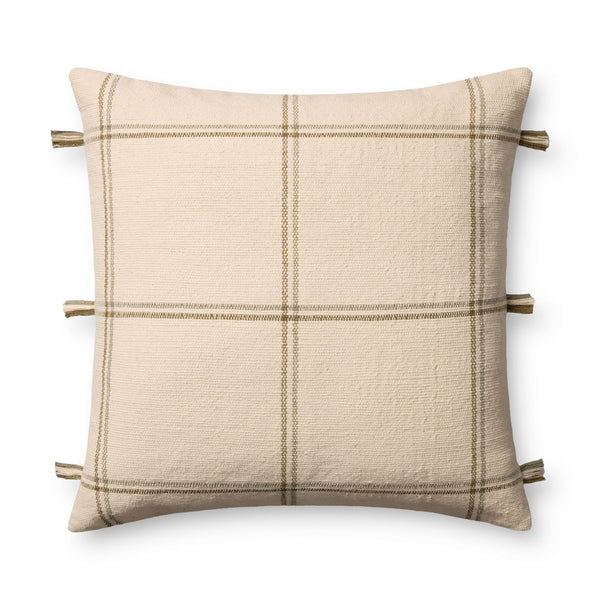 Amber Lewis x Loloi Lainey Natural / Olive 24'' x 24'' Cover w/Poly Pillow