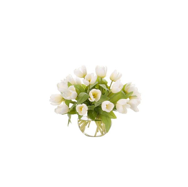 White Tulip Arrangement in Glass Bubble