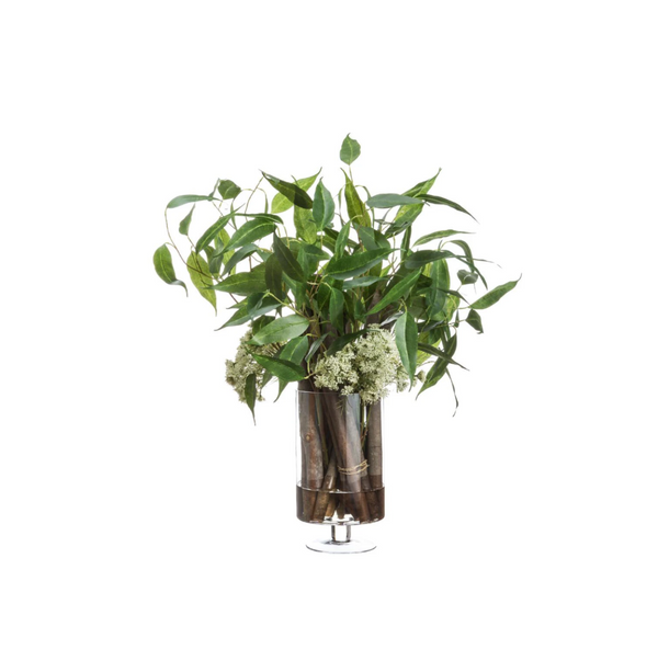Eucalyptus /Queen Anne's Lace/Wood in Glass Vase