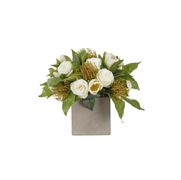 Rose Protea in Concrete Cube