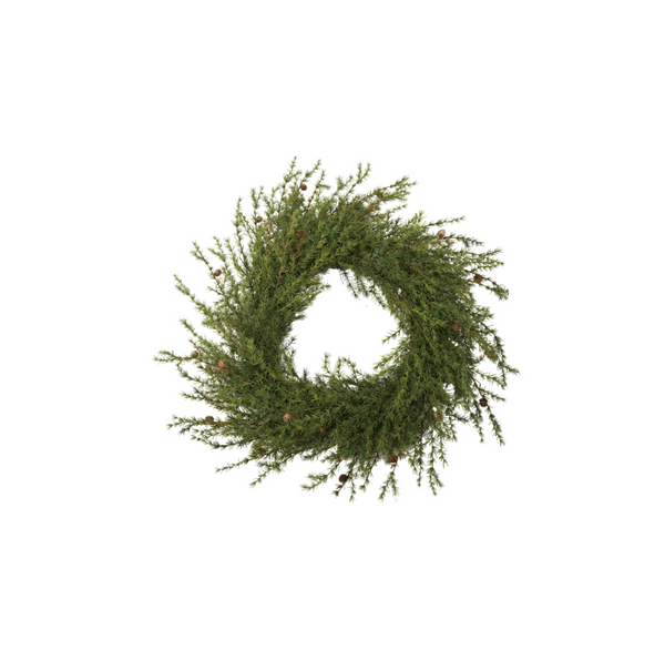 Faux Cedar Wreath with Pinecones