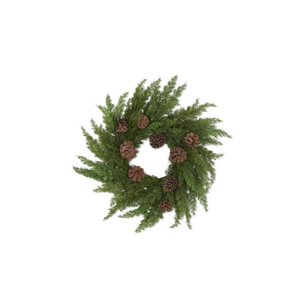 Real Touch Cedar Pine Wreath with Twigs and Pinecones