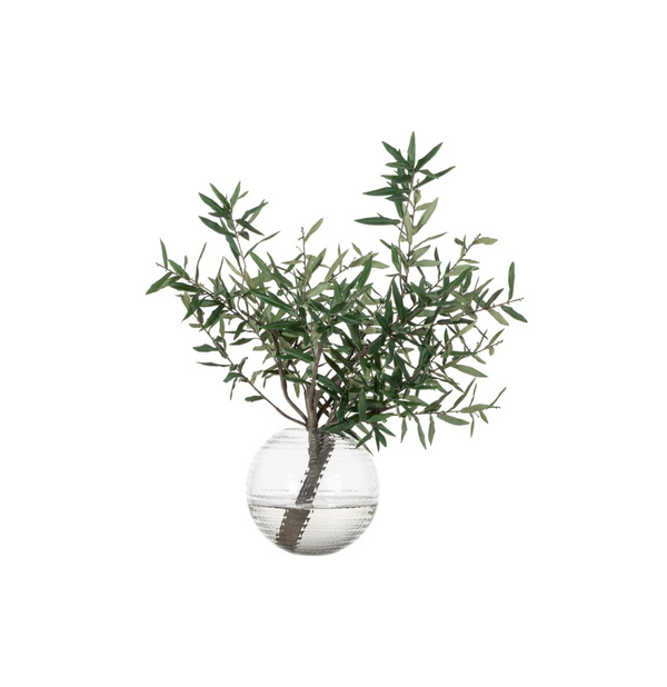 Olive Branch in Round Glass Vase