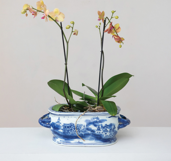 Oval Landscape Stoneware Planter
