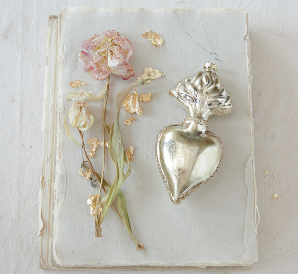 Glass Heart Ornament with Glitter