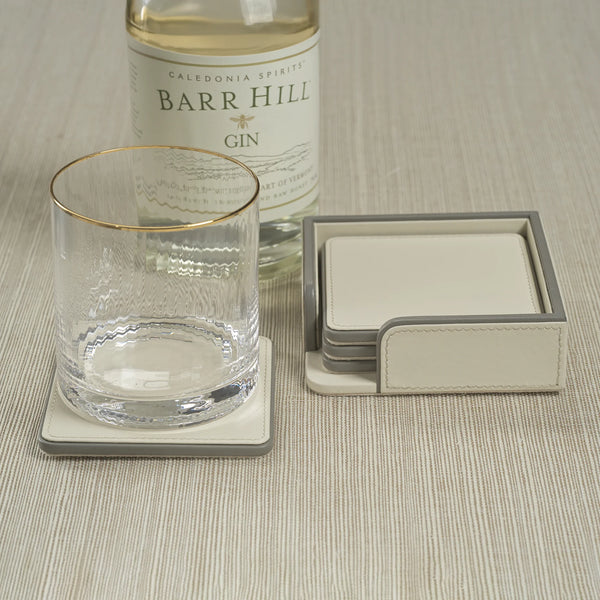 Cream & Grey Leather Coasters on Tray