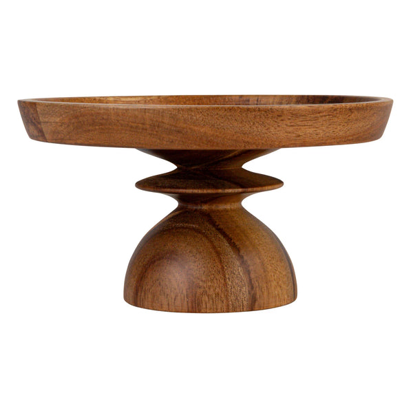 Stoneware Serving Dishes with Wood Pedestals