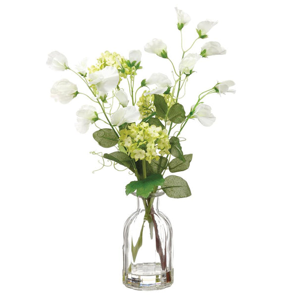 Sweet Pea / Snowball in Glass Vase