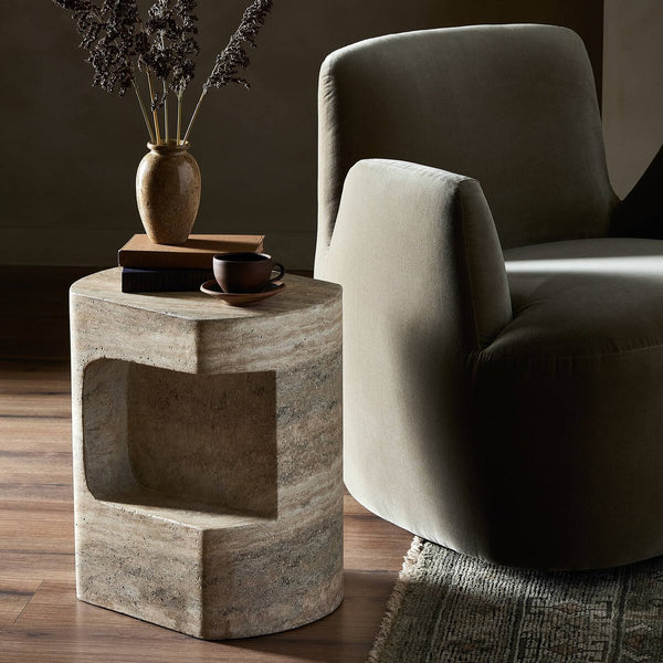Travertine Cast Concrete End Table