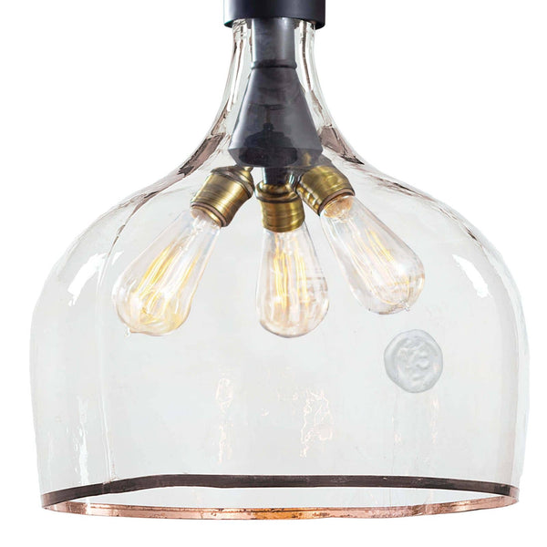 Demi John Pendant Large - A glass demijohn bottle hangs from twisted jute ro
