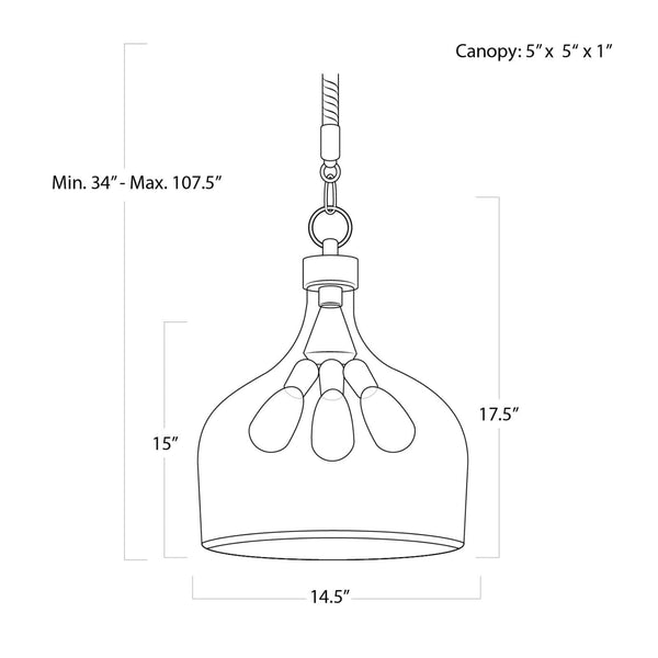 Demi John Pendant Large - A glass demijohn bottle hangs from twisted jute ro