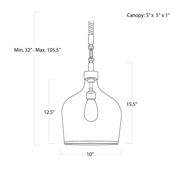 Demi John Pendant Small - A glass demijohn bottle hangs from twisted jute ro