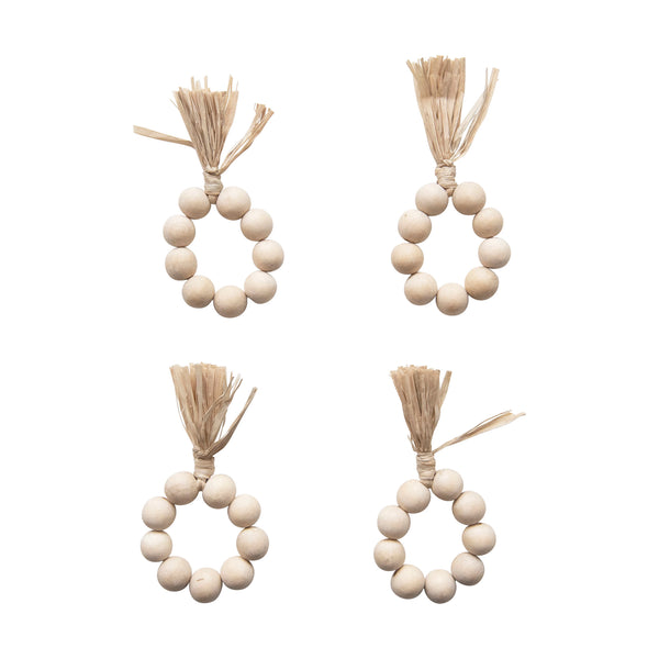 Wood Bead Napkin Rings - Set of 4