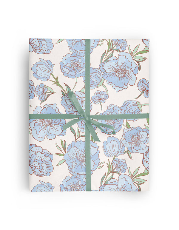 Blue Floral Botanical Wrapping Paper