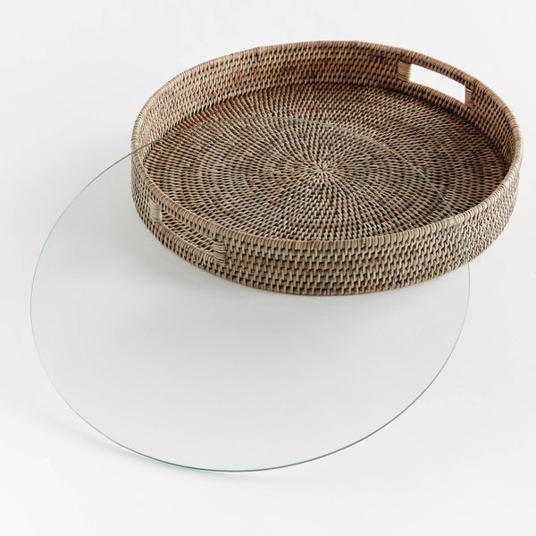 Burma Rattan Round Serving Tray Large, Gray