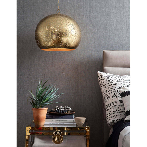 Natural Brass Pierced Metal Sphere Pendant - Handcrafted with a brilliant natural brass finish