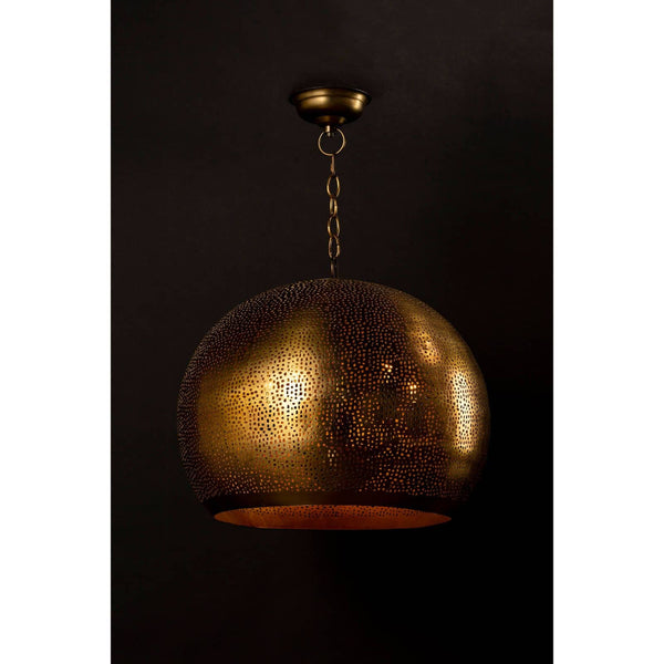 Natural Brass Pierced Metal Sphere Pendant - Handcrafted with a brilliant natural brass finish