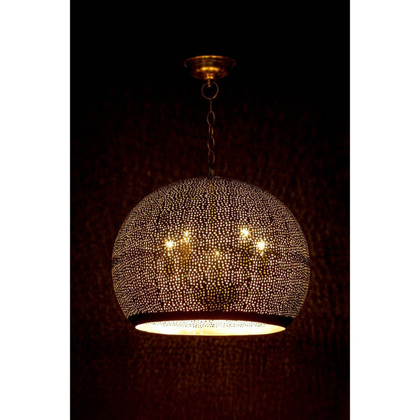 Natural Brass Pierced Metal Sphere Pendant - Handcrafted with a brilliant natural brass finish