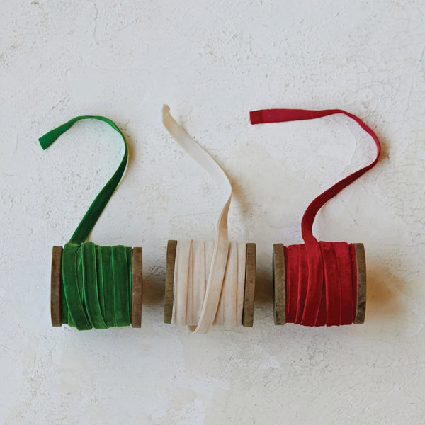 Holiday Velvet Ribbon on Wood Spool