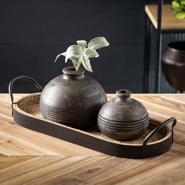 Oval Wood & Seagrass Tray