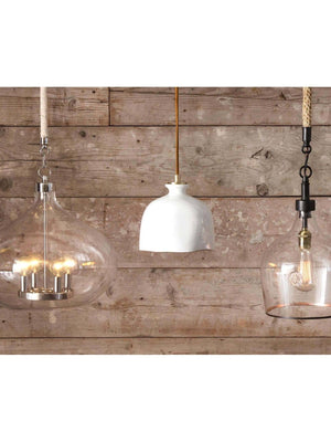 Demi John Pendant Small - A glass demijohn bottle hangs from twisted jute ro