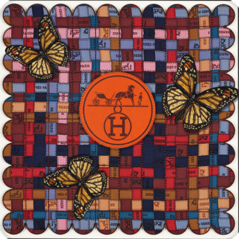 Silk Tapestry - Hermes Rust Bolduc-12"x12" - 3-4 weeks lead time