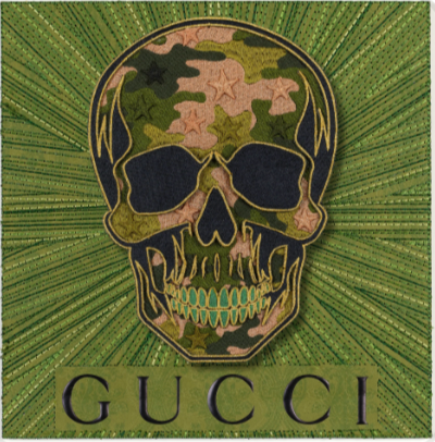 Memento Mori Green Camo 12"x12" - Skulls serve as profound emblems, intricately wove