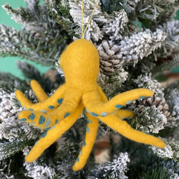 Hand Felted Yellow Octopus Ornament