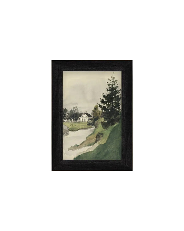 Muted Watercolor Lakeside Framed Antique Art
