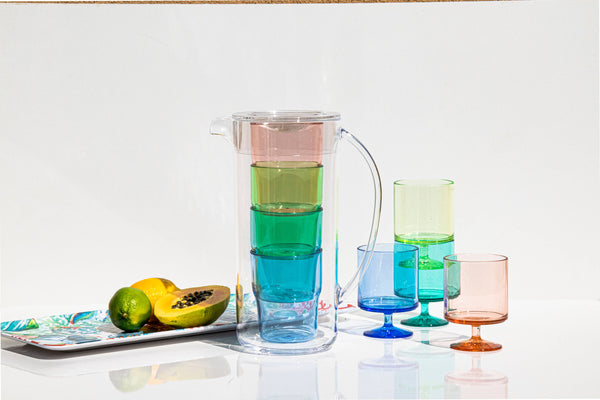 Simple Stacked Nested Pitcher Set, 4 Assorted Color Glasses