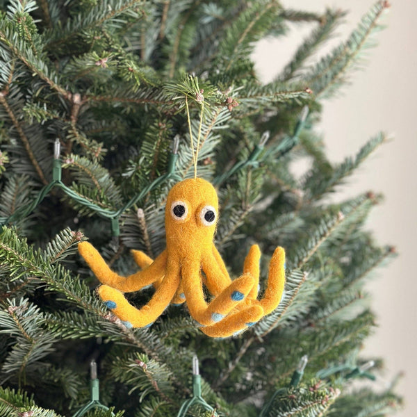 Hand Felted Yellow Octopus Ornament