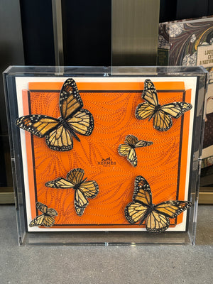 Hermes Butterfly Swarm - Embroidery stitched directly through a luxury bran