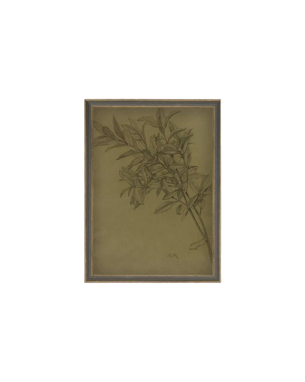 Leaves On Green Framed Antique Art
