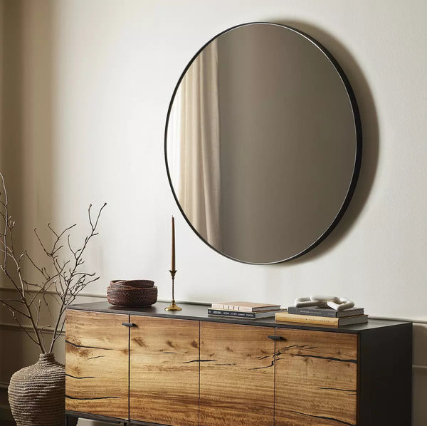 Rustic Black Round Mirror