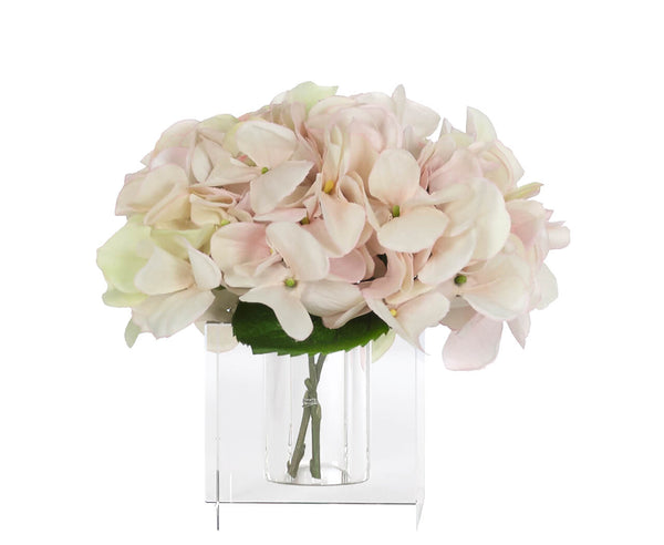 Hydrangea, Cream Pink, Drop In, Glass Vase