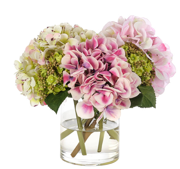 Hydrangea, Pink Green, Glass Cylinder