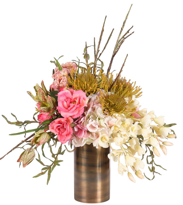 Rose Protea in Brass Cylinder