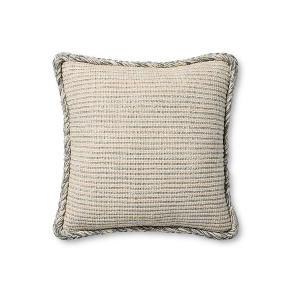 Amber Lewis x Loloi Oroville Natural / Blue 18'' x 18'' Cover w/Poly Pillow