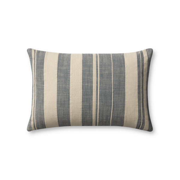 Angela Rose x Loloi Mia PAR0014 Ivory / Denim 13'' x 21'' Cover w/Poly Pillow