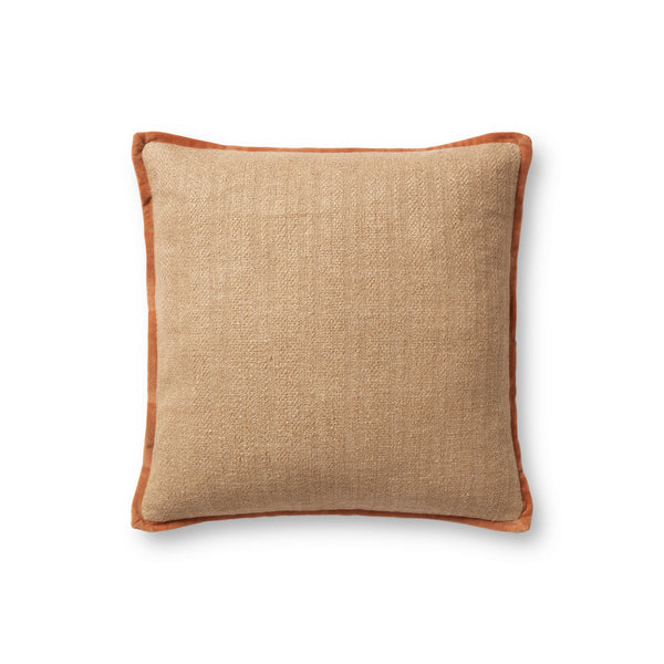 Amber Lewis x Loloi Aveline PAL0034 Natural / Rust 18'' x 18'' Cover w/Poly Pillow