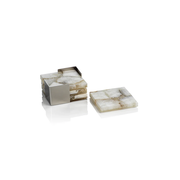 Crete Agate Coasters on Alloy Tray